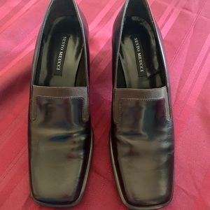 Brandnew Sesto Meucci Shoes Size 7 Dark Brown Leather Slip-on Pumps Square Toe